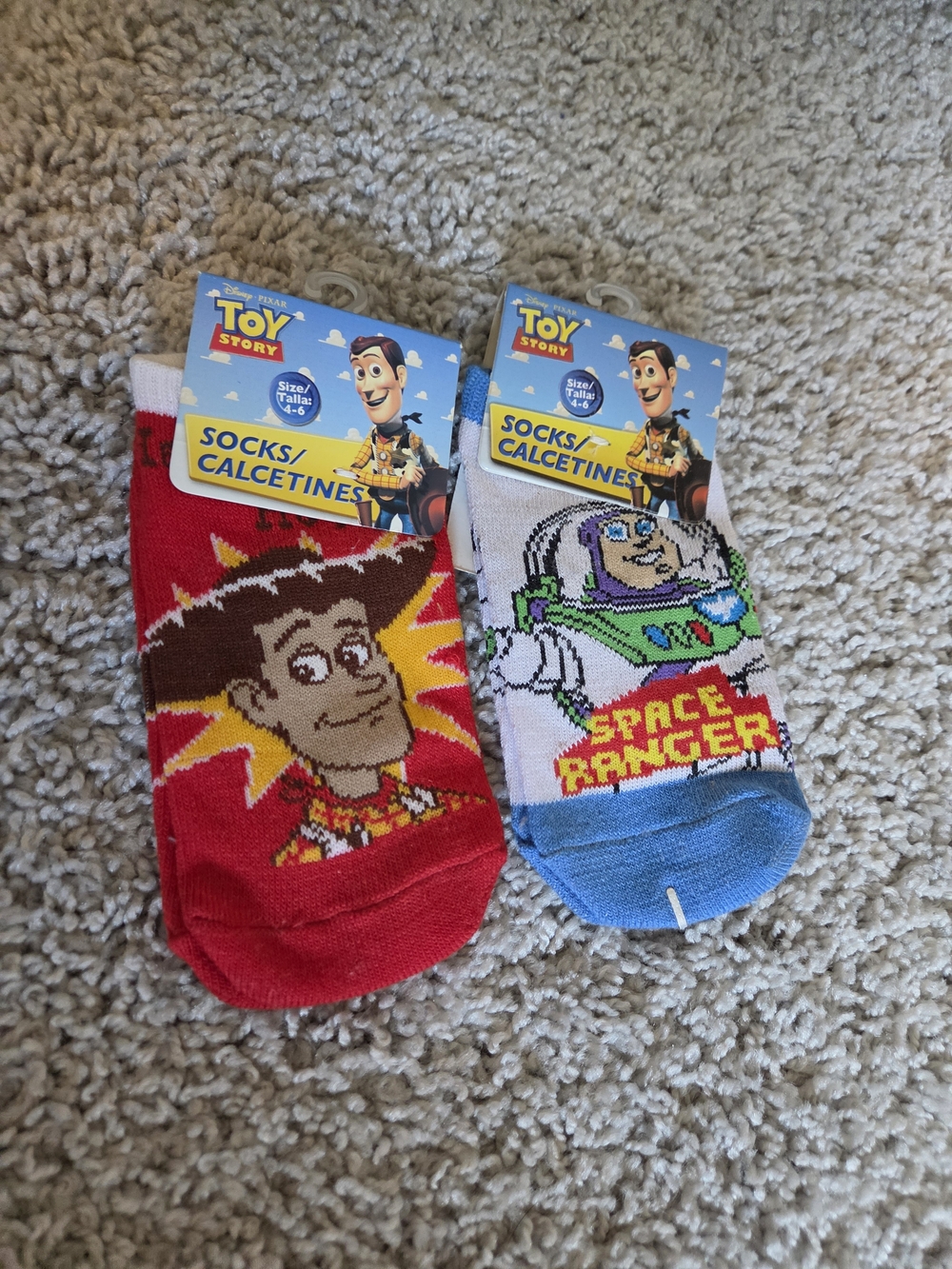 Disney Toy Story Kids Socks - Red Woody & White/Blue Buzz Lightyear